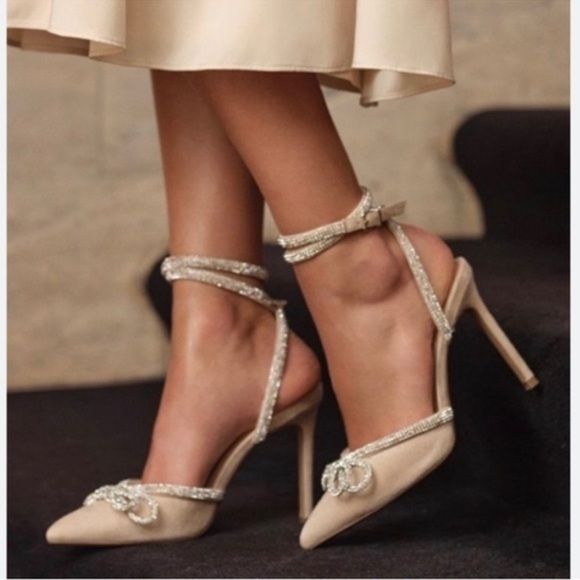 Express | Rhinestone Embellished Ankle Strap Pumps - Picture 1 of 8